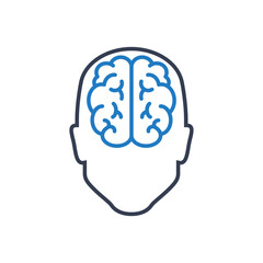Icono inteligencia. Logo silueta de cabeza humana lineal con cerebro