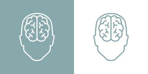 Icono inteligencia. Logo silueta de cabeza humana lineal con cerebro