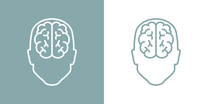 Icono inteligencia. Logo silueta de cabeza humana lineal con cerebro