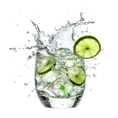 Fototapeta na wymiar Gin tonic cocktail with splashes. 3D illustration digital art design, generative AI