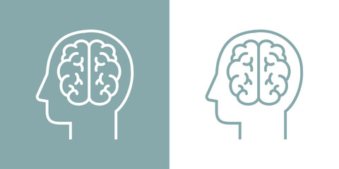 Icono inteligencia. Logo silueta de perfil de cabeza humana lineal con cerebro - obrazy, fototapety, plakaty