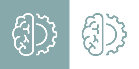 Icono inteligencia artificial. Logo silueta de cerebro con engranaje lineal © teracreonte