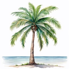 coconut tree on white background - watercolor illustration created using generative Ai tools