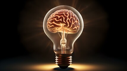 Illuminating the Mind: Glowing Brain in a Light Bulb Symbolizing Cognitive Insight