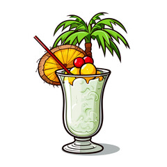 Pina Colada cocktail hand-drawn comic illustration. Pina Colada. Vector doodle style cartoon illustration