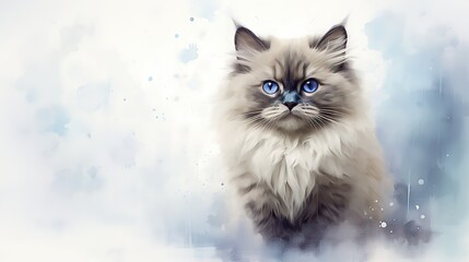 Fototapeta na wymiar a painting of a cat with blue eyes and long hair. generative ai