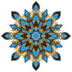 Mehndi Henna Drawing Circular Mandala pattern for tattoo, decoration premium product poster or painting. Decorative ornament in ethnic oriental style. Outline doodle hand draw illustration.