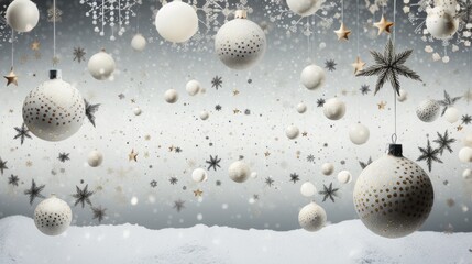 A Christmas decoration wallpaper with baubles and trees.