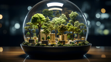 Snow Globe With Trees and Buildings