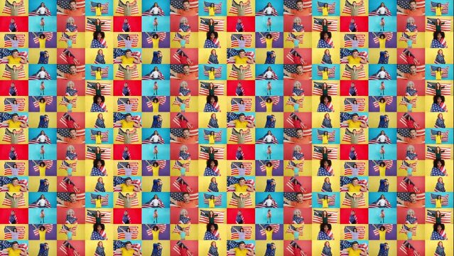 Infinite mosaic of people with a north america national flag