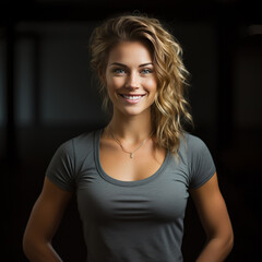 Fototapeta premium Portrait of beauty woman standing with activewear in dark background created with generative AI technology.