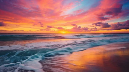Foto op Plexiglas A stunning sunset painting the sky in shades of orange and pink, casting a golden glow over the tranquil ocean. generative ai © Creative Station