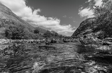 River Coe with mountains in background.