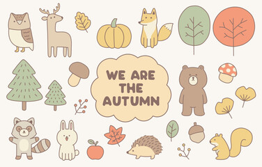 We areThe Autumn (Color with Stroke) is cute vector autumn elements in pastel colors with stroke.