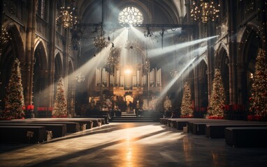 Fototapeta na wymiar The interior decoration of a church on Christmas
