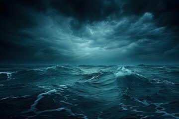 horror black blue sky, sea haunted cloud, scary ocean, depression background, mystery gloomy dark theme, blur texture, generative ai - obrazy, fototapety, plakaty