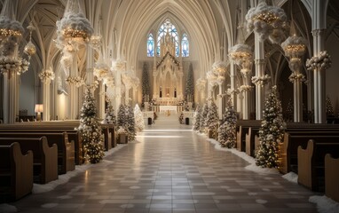 The interior decoration of a church on Christmas