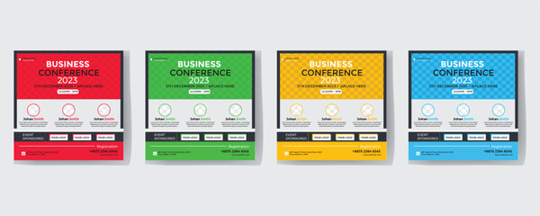 Business webinar invitation design. Webinar and business conference social media post template. Online webinar social media post template. Business conference banner template. Online live webinar.