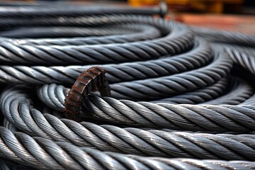 Steel Wire Rope Sling for Heavy-duty Industrial Applications on Metal Background. Generative AI
