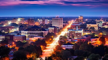 Night Cityscape of Tallahassee Florida Downtown Skyline. Urban Panorama of Skyscrapers, Buildings & Architecture in the City Landscape. Generative AI