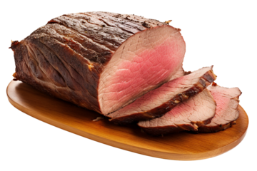 Sliced roast beef. isolated object, transparent background