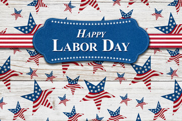 Happy Labor Day sign with USA stars and stripes flags