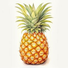 Pineapple on white background - watercolor illustration created using generative AI tools