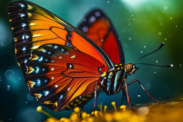 Fototapeta na wymiar Beautiful multicolored butterfly on a dark background. Close-up.