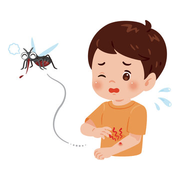 蚊に刺された男の子と逃げる蚊