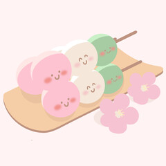 Cute Dango Characters. Cute Dango Cartoon illustration. Vector illustration of Japanese sweets and desserts.