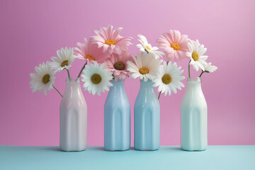 Colorful flowers in a vases - pastel colors