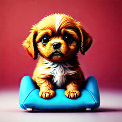 Close-up cute puppy sitting on the table,Generative AI.