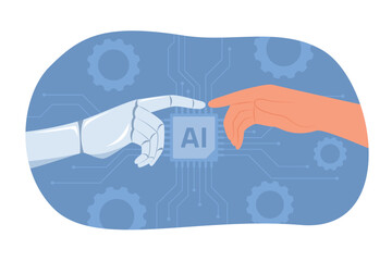 Human Hand Touching Robotic Hand for Artificial Intelligence Technology Concept Illustration
