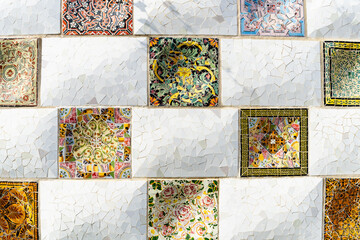 Tile texture in Park Guell, in the city of Barcelona, Catalonia, Spain