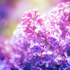 Purple lilac flowers blossom in garden, spring background