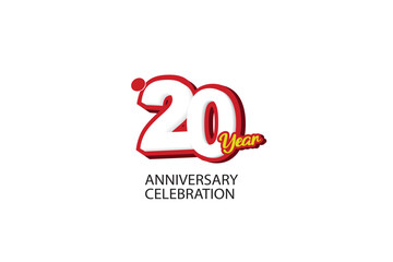 20 year anniversary, minimalist logo, jubilee, greeting card. Birthday invitation, sign. Red space vector illustration on white background - Vector