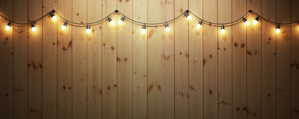 Light bulb on wooden background, free space for your task or message. 3d render.