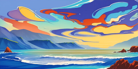 Pacific coast landscape. AI generated illustration