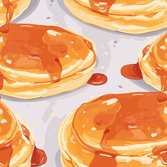Pancake with syrup, watercolor drawing style and seamless pattern