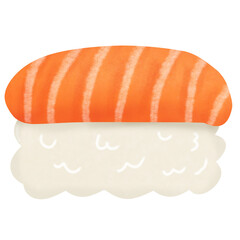 Drawing of salmon sushi isolated on transparent background for usage as an illustration, food and eating concept