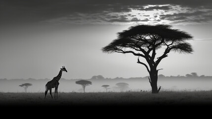 Fototapeta na wymiar Majestic giraffe in african desert at sunset