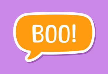 Speech bubble with text Boo! digital sticker sound effect vector illustration