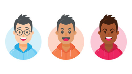Young boys character avatar with facial expressions, vector illustration