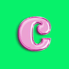 Brilliant balloon alphabet letter C in pink color. 3d rendering realistic metallic hot air balloon, ready to use for your birthday celebration and party, isolated with green screen background