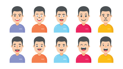 Portraits and avatars of people, male expressing emotions, cartoon characters, vector in flat style