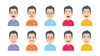Vector boy cartoon characters with different facial expressions