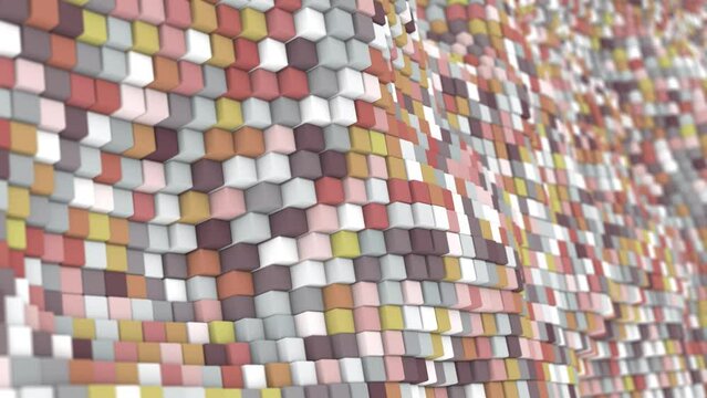 Columns of 3d cubes move in waves multi color 4k