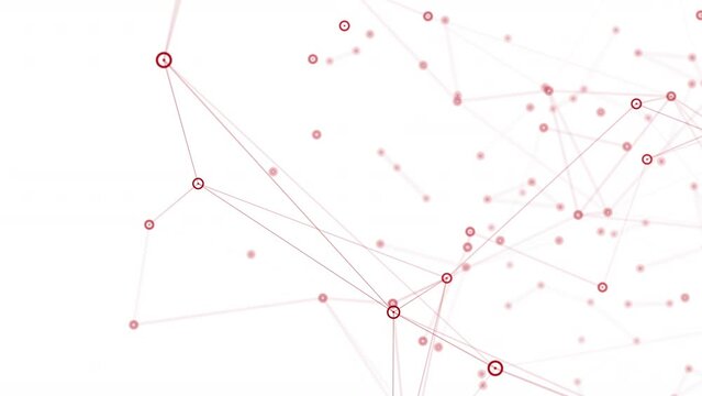 Network animation connected red circles on white background. 4k seamless loop
