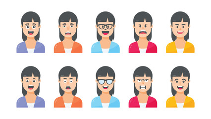 Set of persons, female avatars, people faces collection