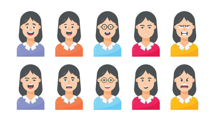 Set of persons, female avatars, people faces collection